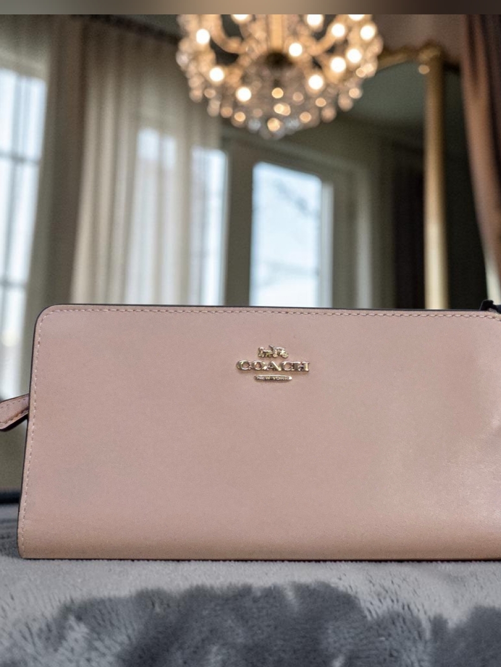 Coach Pale Pink Leather Zip Wallet Wristlet with Gold Logo
